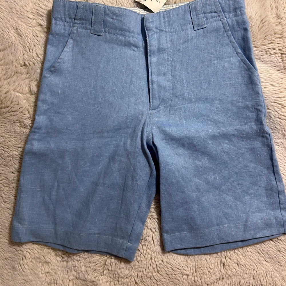 Florence Eiseman Sky Blue Linen-Blend Kids Shorts